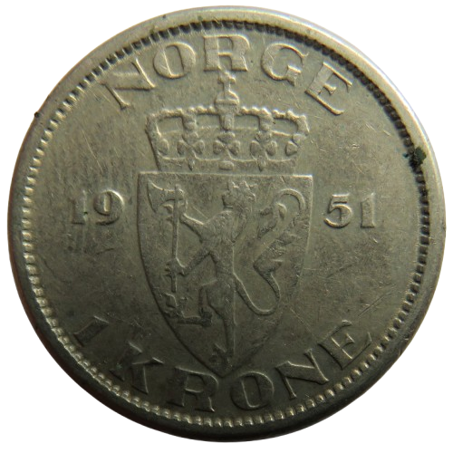 1951 Norway One Krone Coin