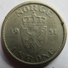 Load image into Gallery viewer, 1951 Norway One Krone Coin
