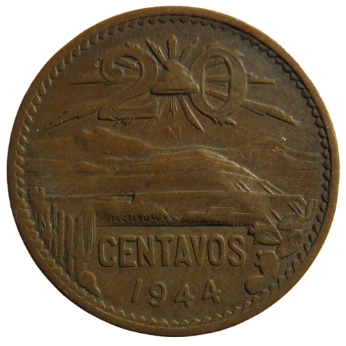 1944 Mexico 20 Centavos Coin