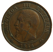 Load image into Gallery viewer, 1856-D France Napoleon III 10 Centimes Coin
