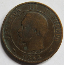 Load image into Gallery viewer, 1855-W France Napoleon III 10 Centimes Coin
