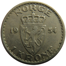 Load image into Gallery viewer, 1954 Norway One Krone Coin
