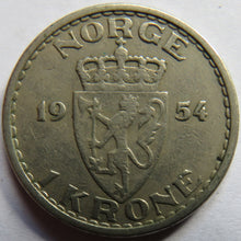 Load image into Gallery viewer, 1954 Norway One Krone Coin
