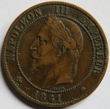 Load image into Gallery viewer, 1861-A France Napoleon III 10 Centimes Coin
