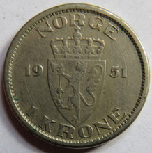 Load image into Gallery viewer, 1951 Norway One Krone Coin
