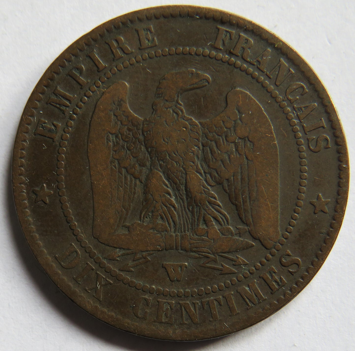1856-W France Napoleon III 10 Centimes Coin