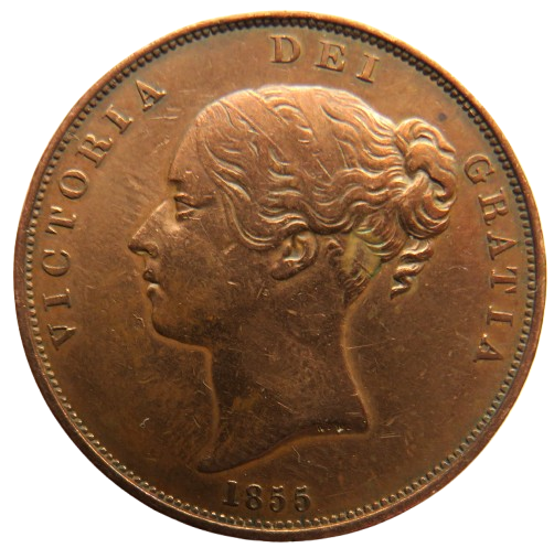 1855 Queen Victoria Young Head Penny Coin - Great Britain