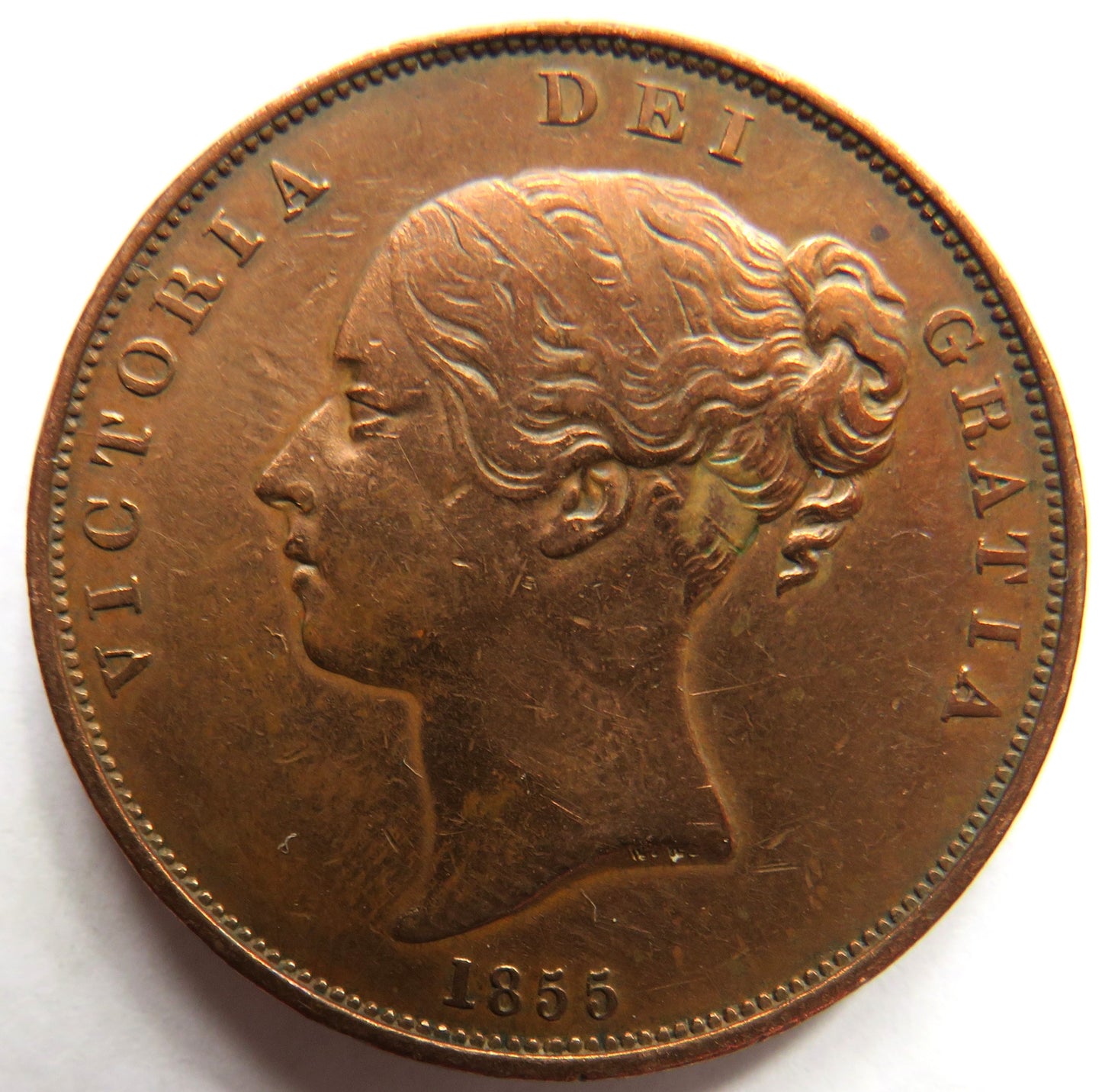 1855 Queen Victoria Young Head Penny Coin - Great Britain