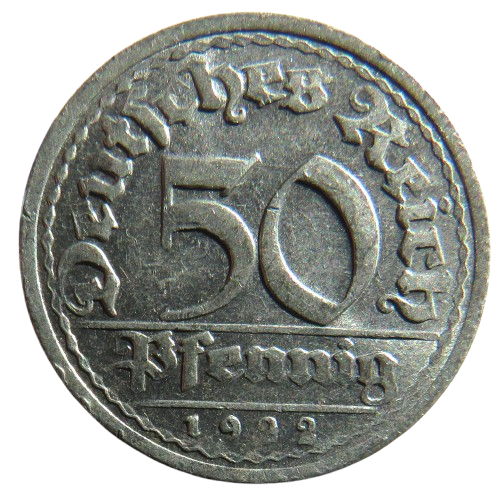 1922-G Germany - Weimar Republic 50 Pfennig Coin