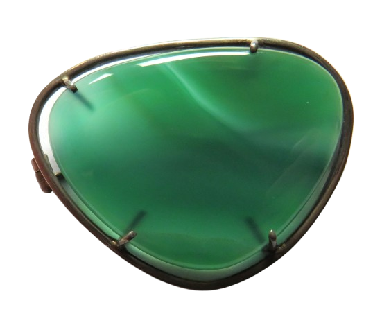Nice Quality Green Agate & White Metal Brooch