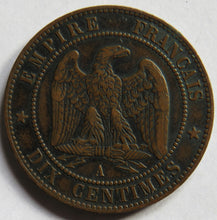 Load image into Gallery viewer, 1865-A France Napoleon III 10 Centimes Coin
