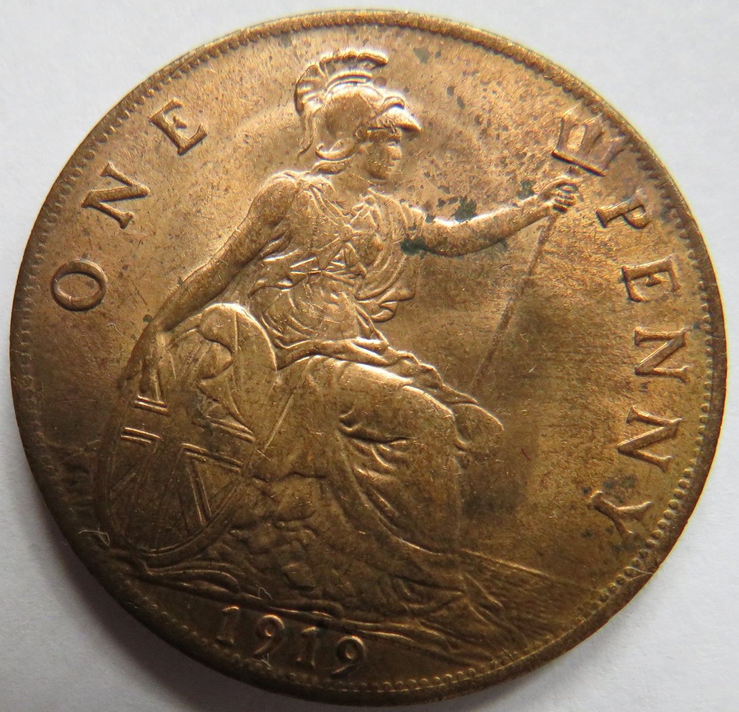 1919 King George V One Penny Coin High Grade - Great Britain