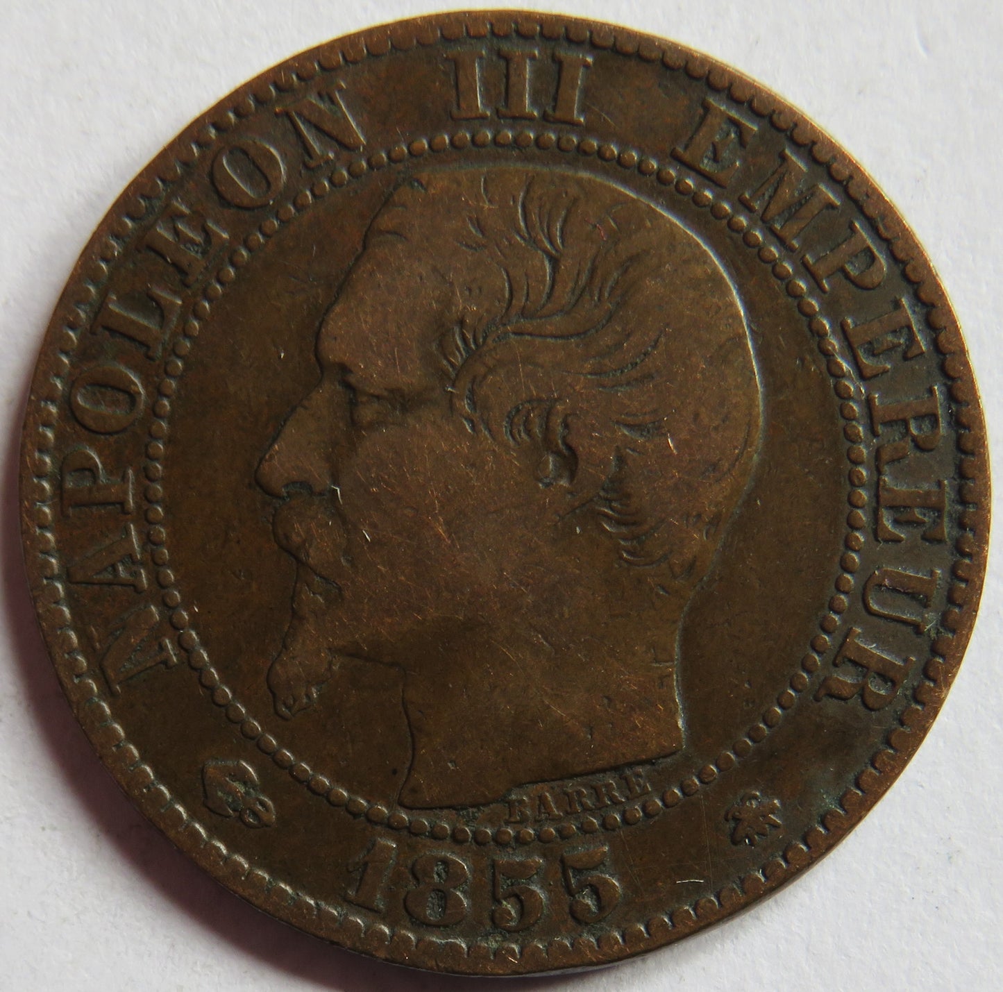 1855-BB France Napoleon III 5 Centimes Coin
