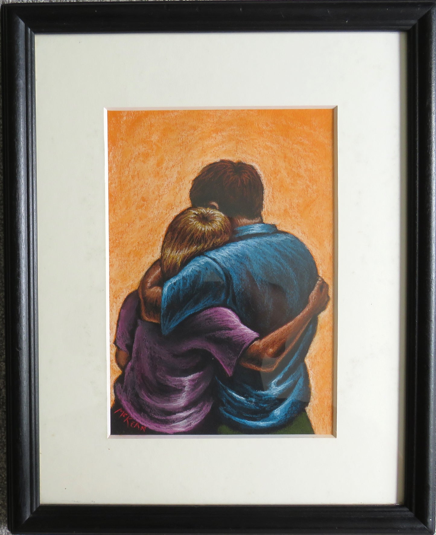 Graham McKean, Original, Framed Pastel On Paper - Embracing Couple