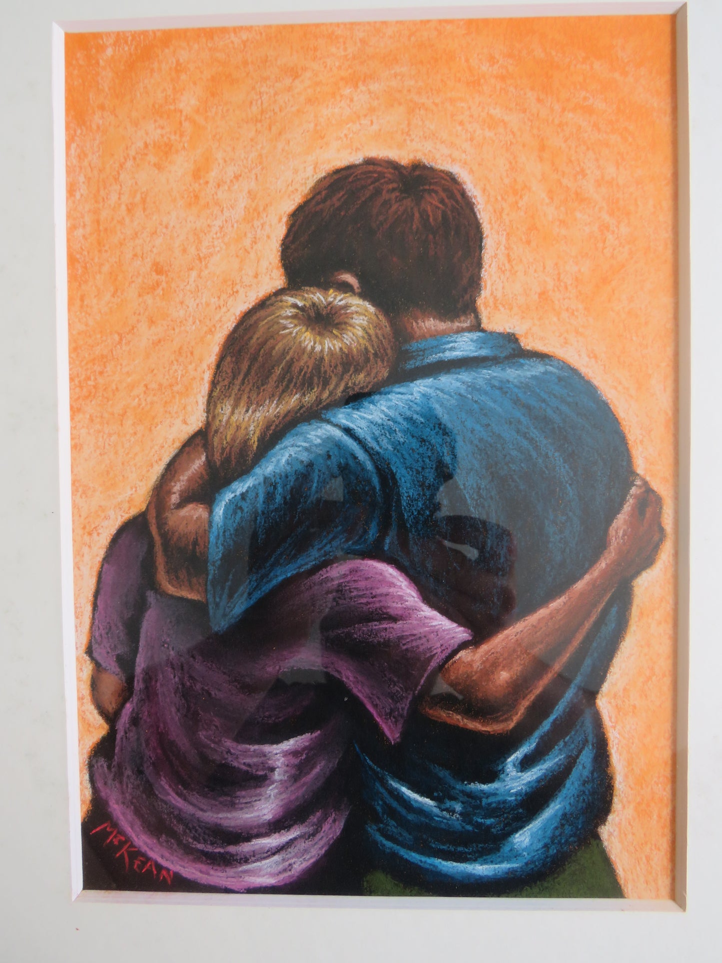 Graham McKean, Original, Framed Pastel On Paper - Embracing Couple