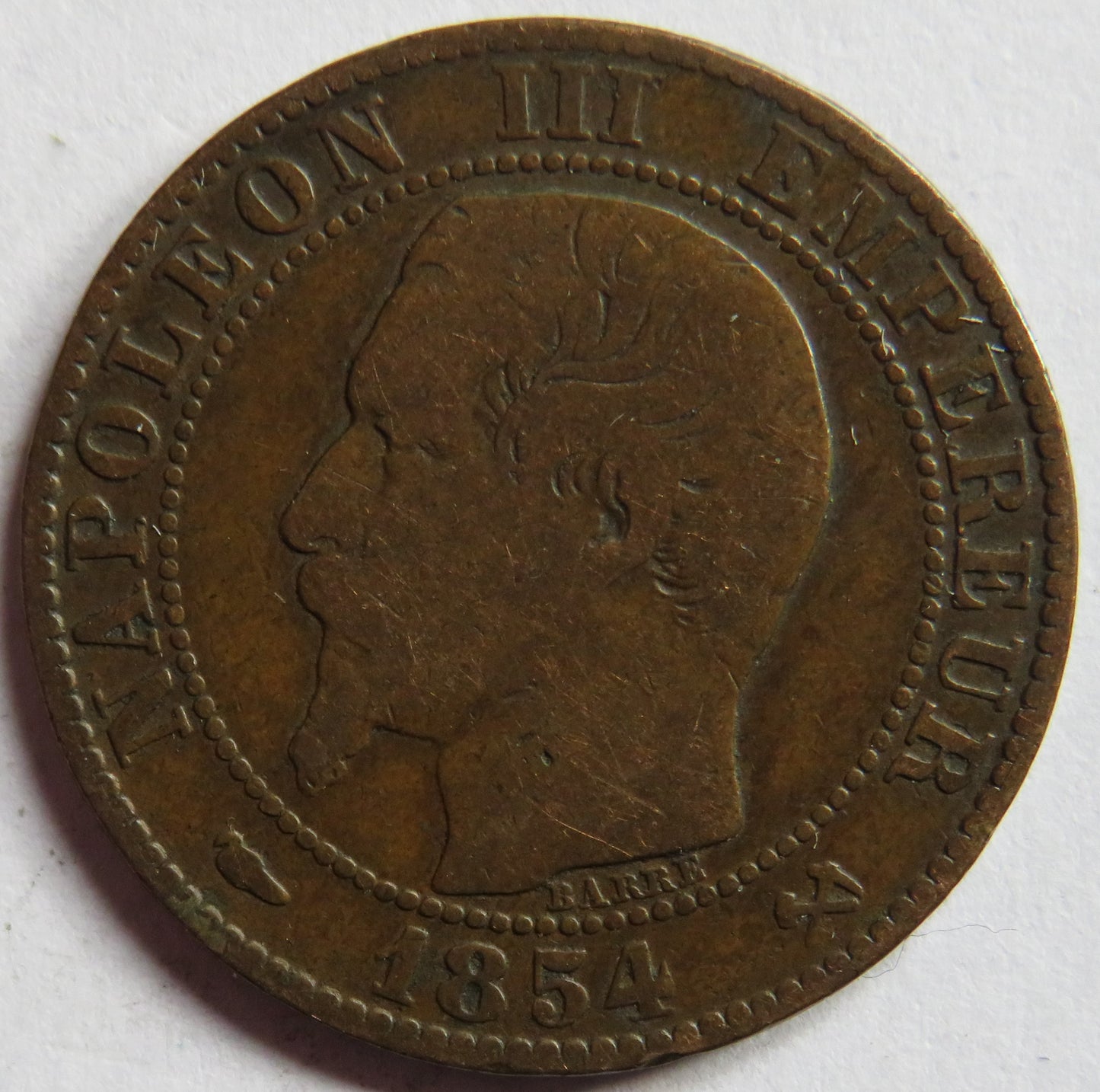 1854-B France Napoleon III 5 Centimes Coin