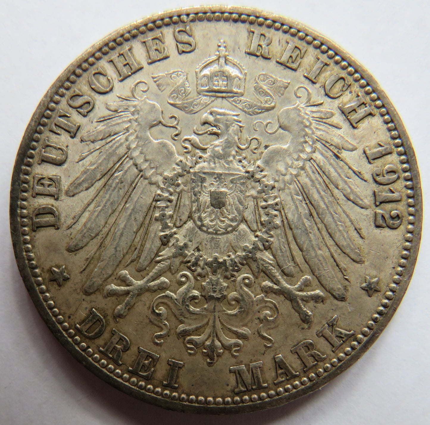 1912-G German States Baden Silver 3 Marks Coin