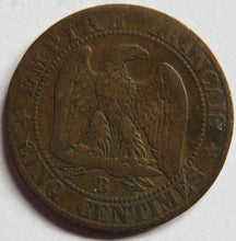 Load image into Gallery viewer, 1854-B France Napoleon III 5 Centimes Coin
