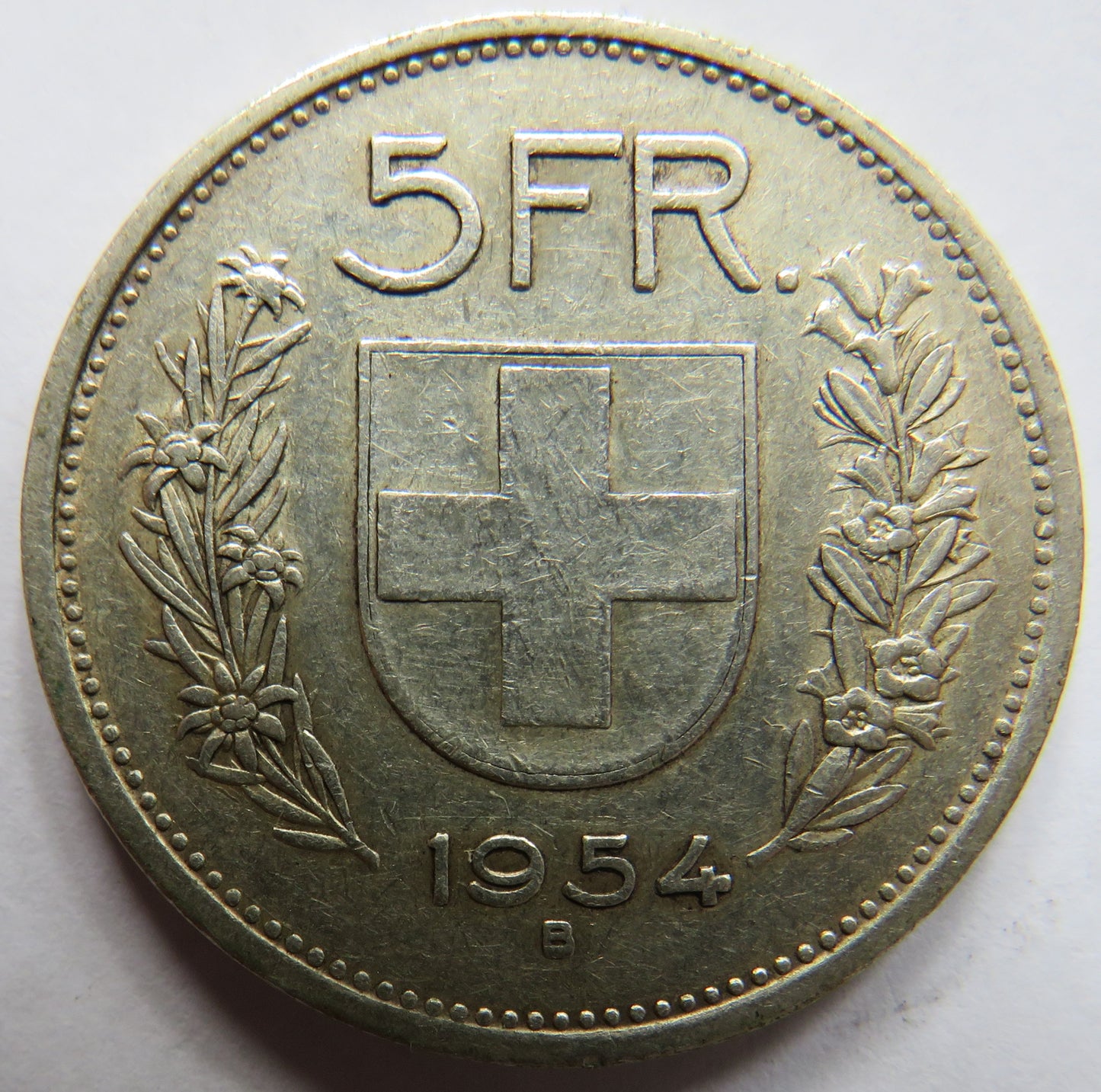 1954 Switzerland Silver 5 Francs Coin