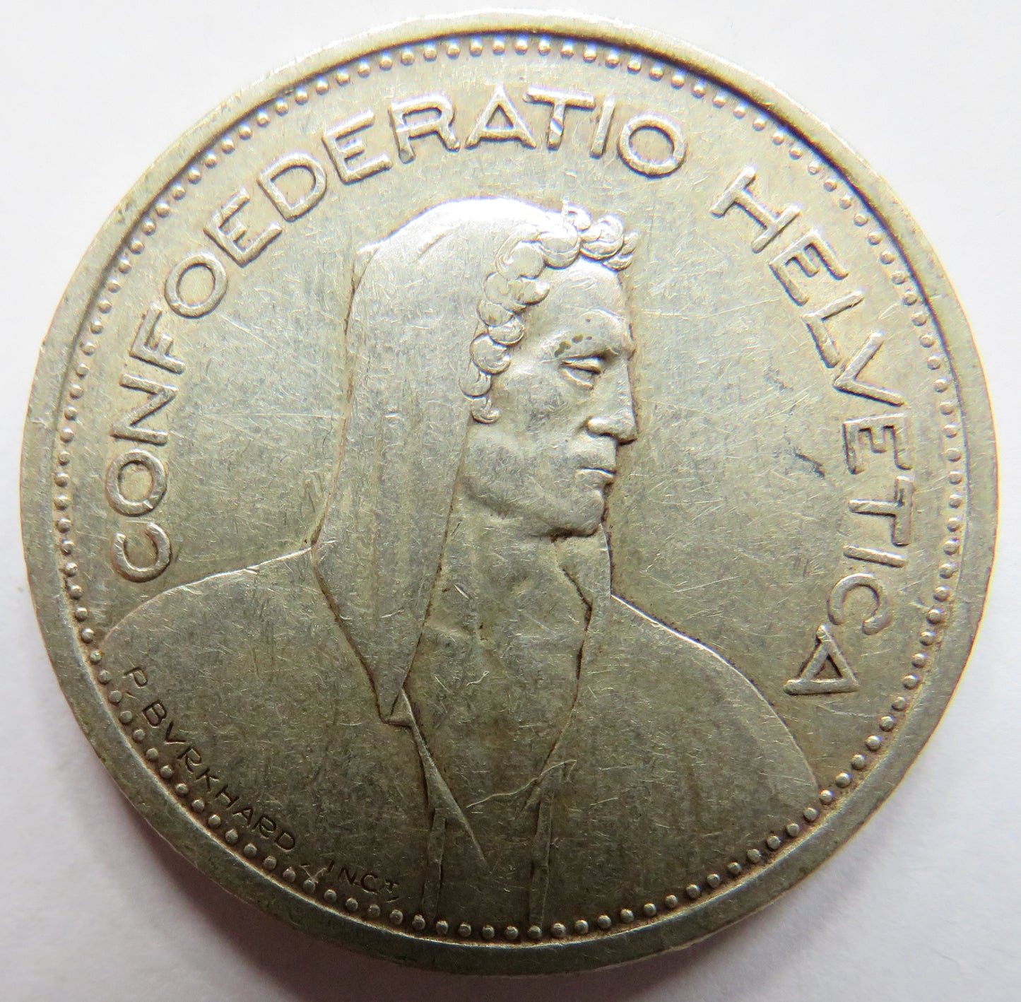 1954 Switzerland Silver 5 Francs Coin