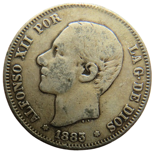 1883 Spain Silver 2 Pesetas Coin