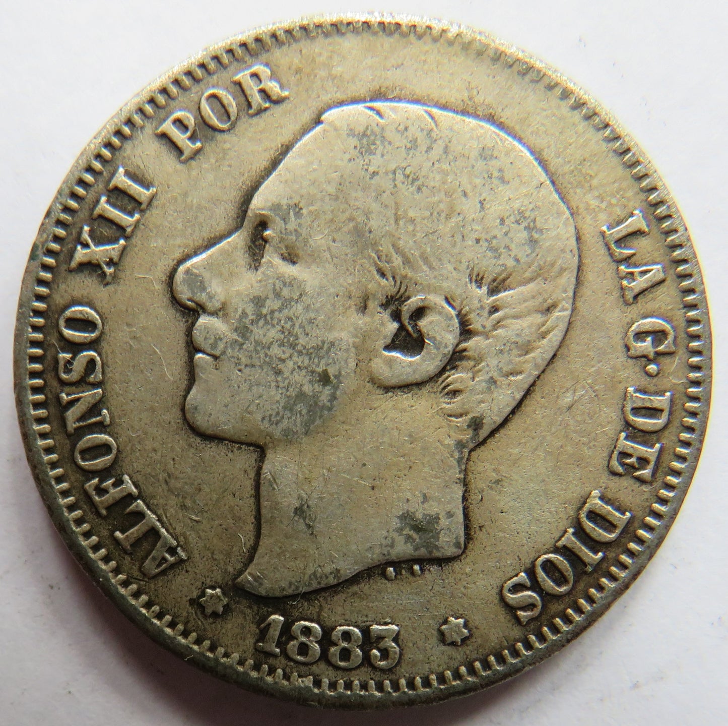 1883 Spain Silver 2 Pesetas Coin