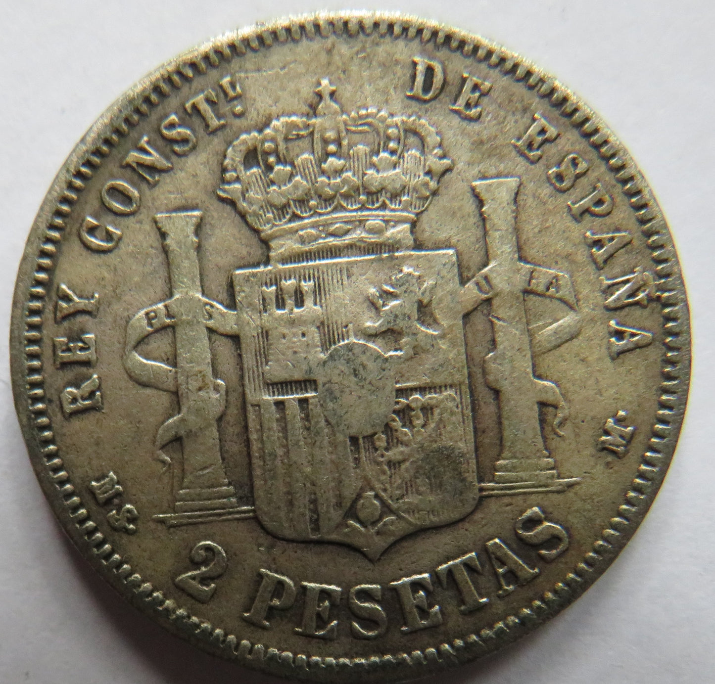 1883 Spain Silver 2 Pesetas Coin