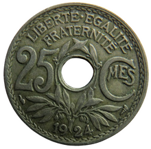 Load image into Gallery viewer, 1924 France 25 Centimes Coin
