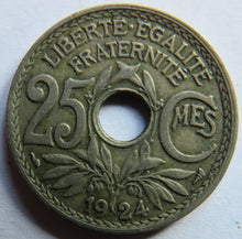 Load image into Gallery viewer, 1924 France 25 Centimes Coin
