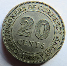 Load image into Gallery viewer, 1948 King George VI Commissioners of Currency Malaya 20 Cents Coin
