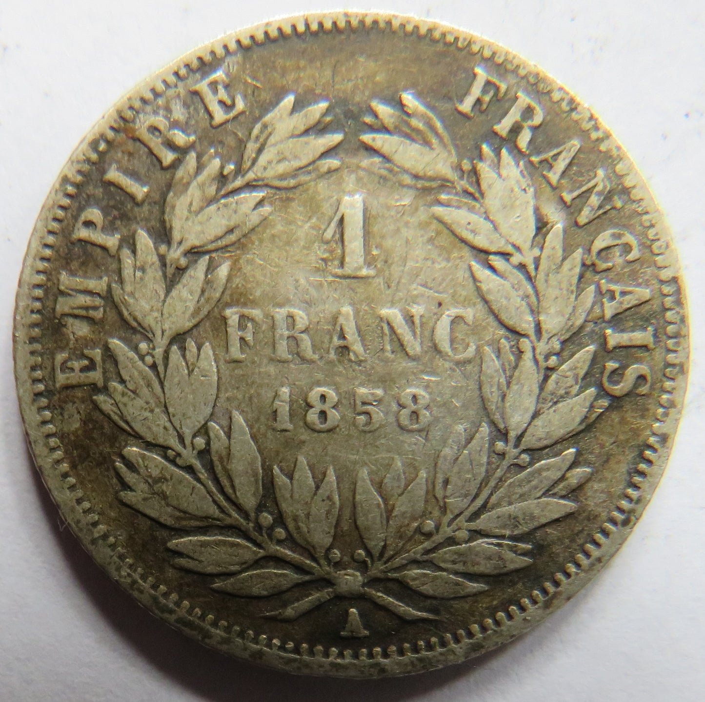 1858-A Napoleon III France Silver 1 Franc Coin