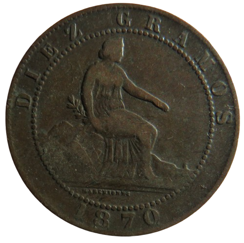 1870 Spain 10 Centimos Coin