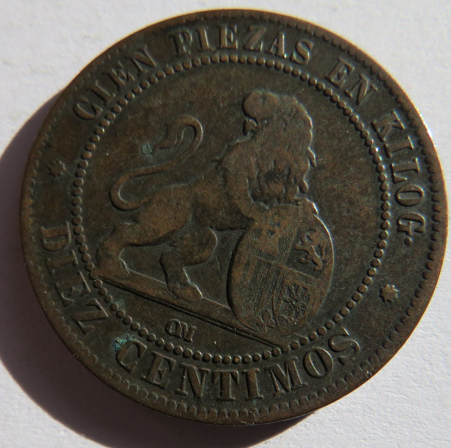 1870 Spain 10 Centimos Coin