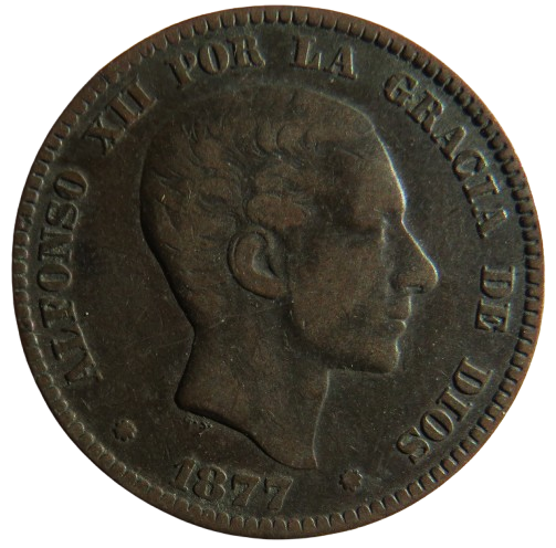 1877 Spain 10 Centimos Coin