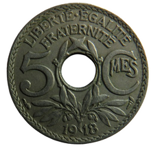 Load image into Gallery viewer, 1918 France 5 Centimes Coin
