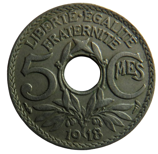 1918 France 5 Centimes Coin