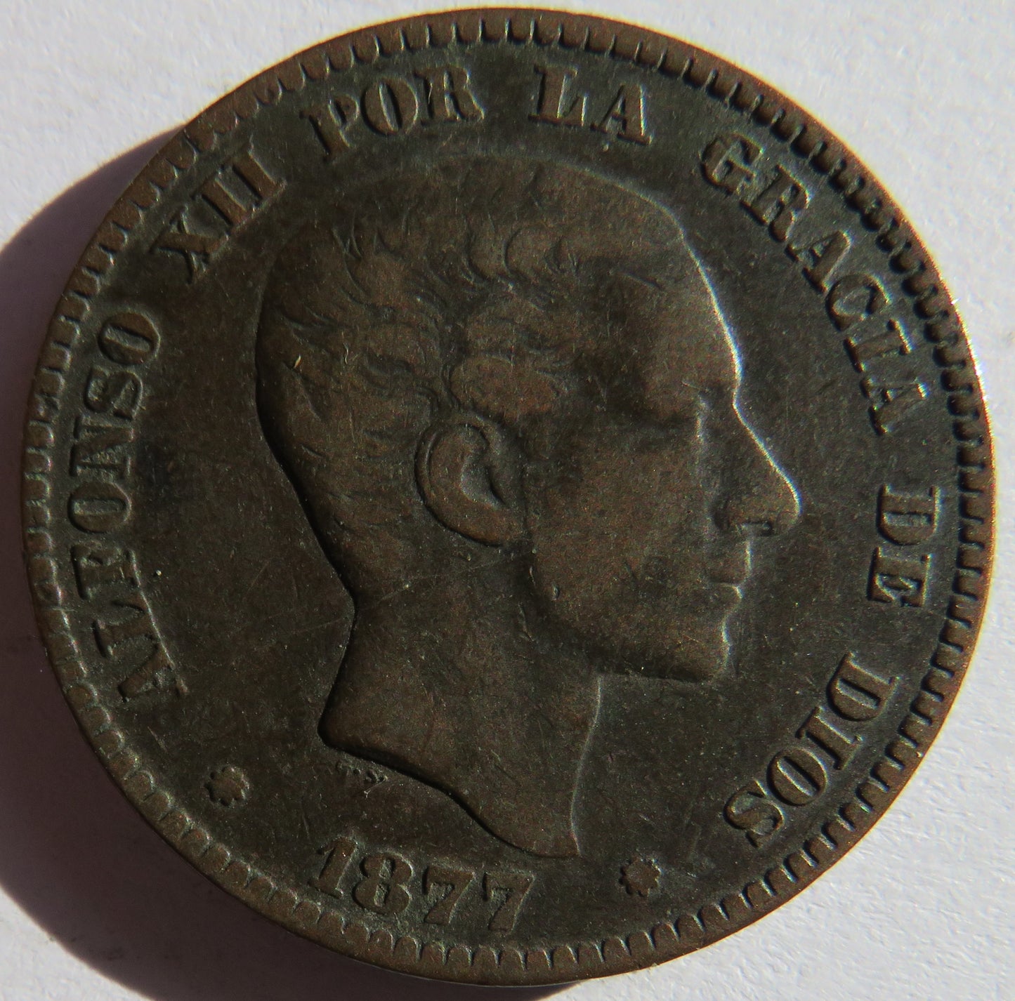 1877 Spain 10 Centimos Coin