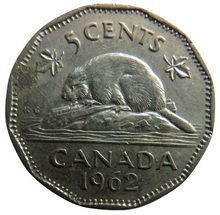 Load image into Gallery viewer, 1962 Queen Elizabeth II Canada 5 Cents Coin
