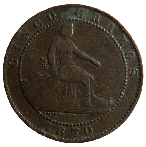 1870 Spain 5 Centimos Coin