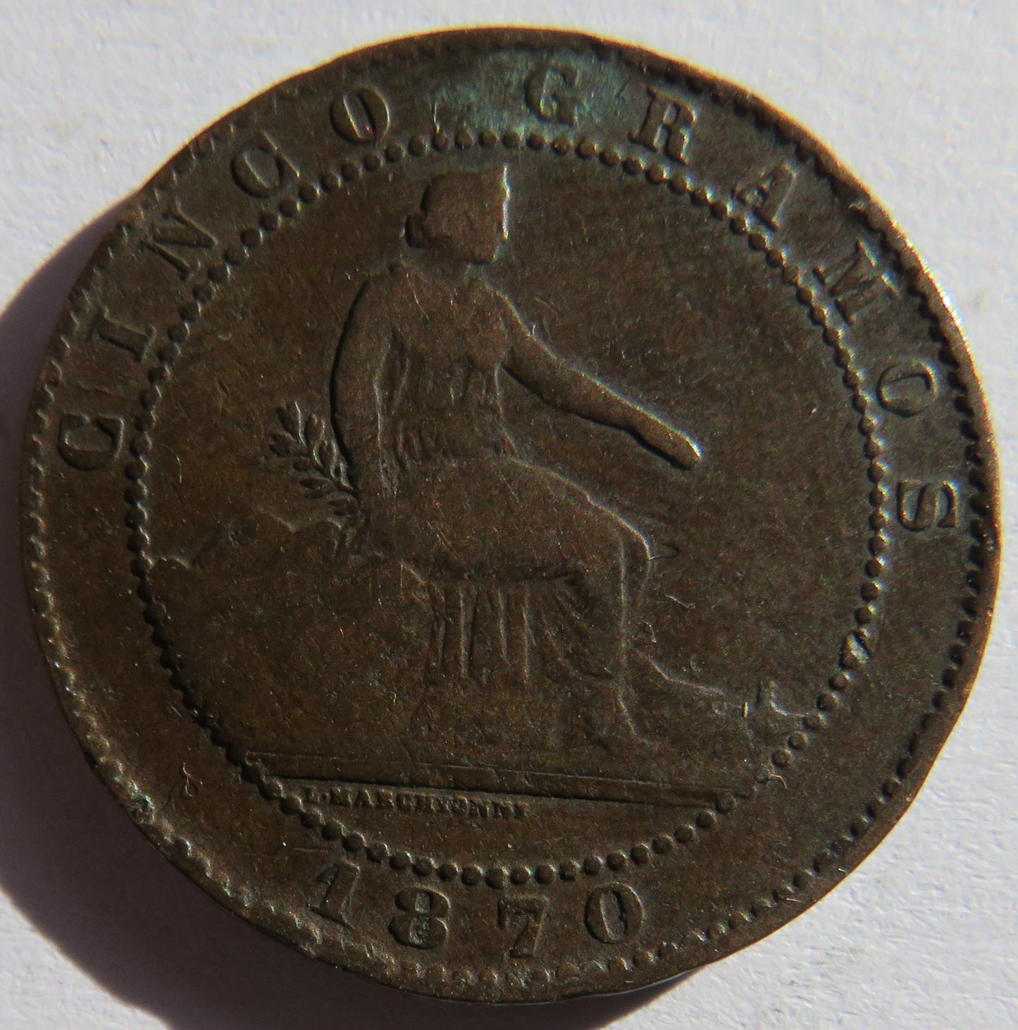 1870 Spain 5 Centimos Coin