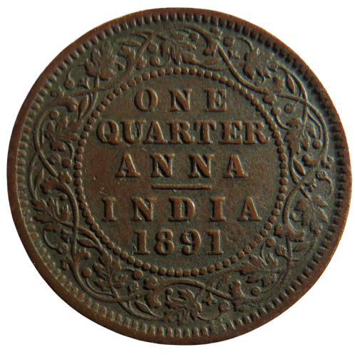 1891 Queen Victoria India 1/4 Quarter Anna Coin