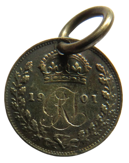 1901 Queen Victoria Silver Threepence Coin Pendant Love Token