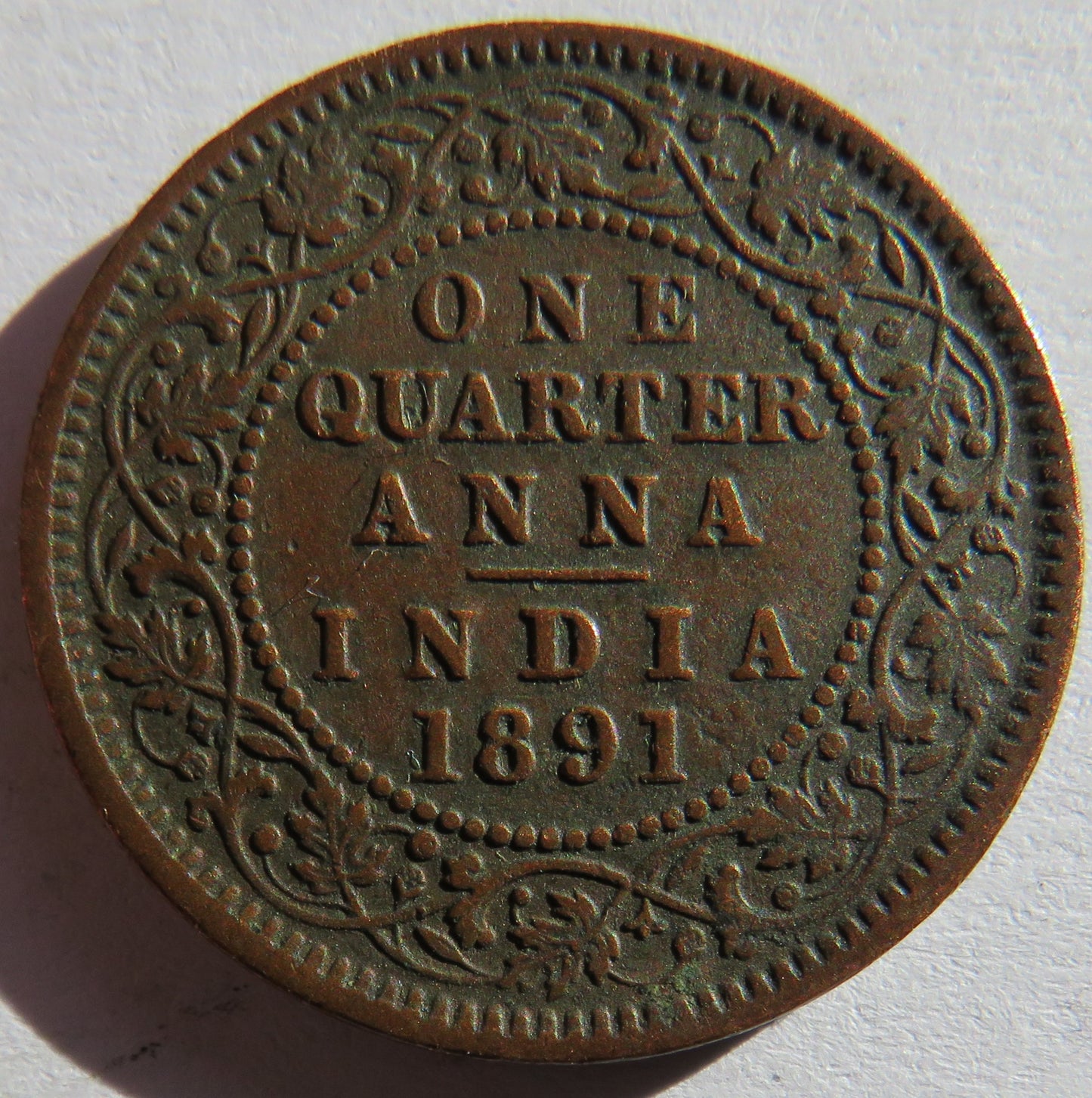 1891 Queen Victoria India 1/4 Quarter Anna Coin
