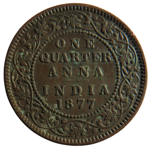 1877 Queen Victoria India 1/4 Quarter Anna Coin