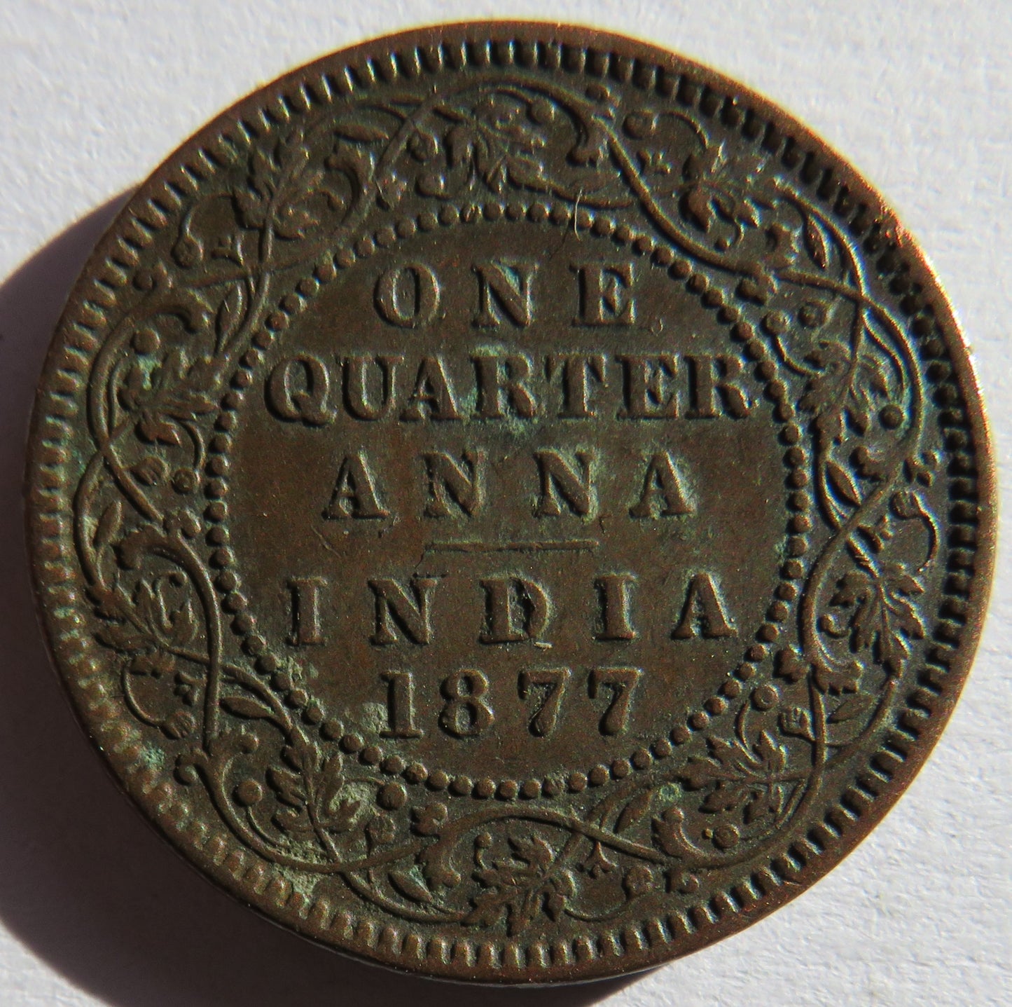 1877 Queen Victoria India 1/4 Quarter Anna Coin