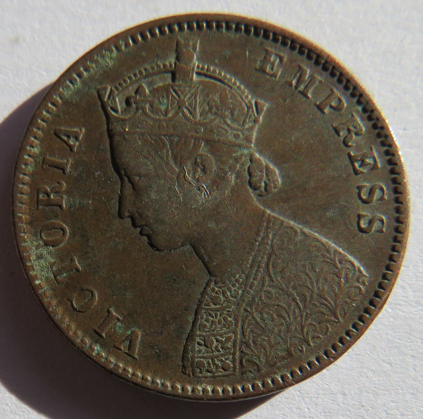 1877 Queen Victoria India 1/4 Quarter Anna Coin