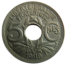 Load image into Gallery viewer, 1918 France 5 Centimes Coin
