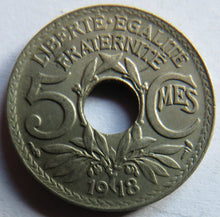 Load image into Gallery viewer, 1918 France 5 Centimes Coin
