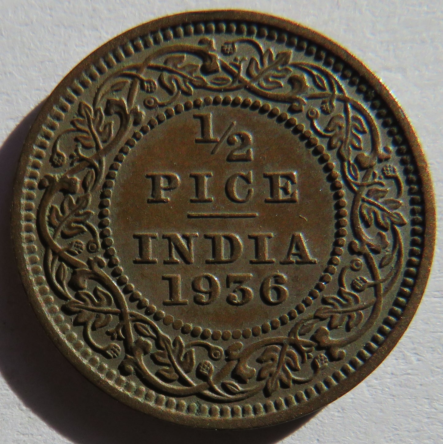 1936 King George V India 1/2 Pice Coin