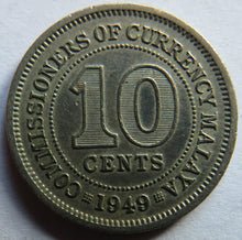 Load image into Gallery viewer, 1949 King George VI Commissioners of Currency Malaya 10 Cents Coin
